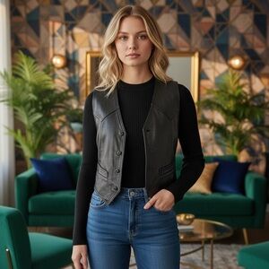 Schillaci leather retro modern glam Y2k Whimsygoth Italian leather vest size M